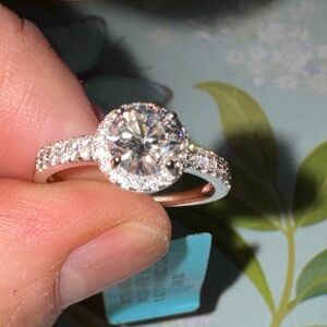Sparkling .925 Sterling Silver Moissanite Halo Engagement Ring